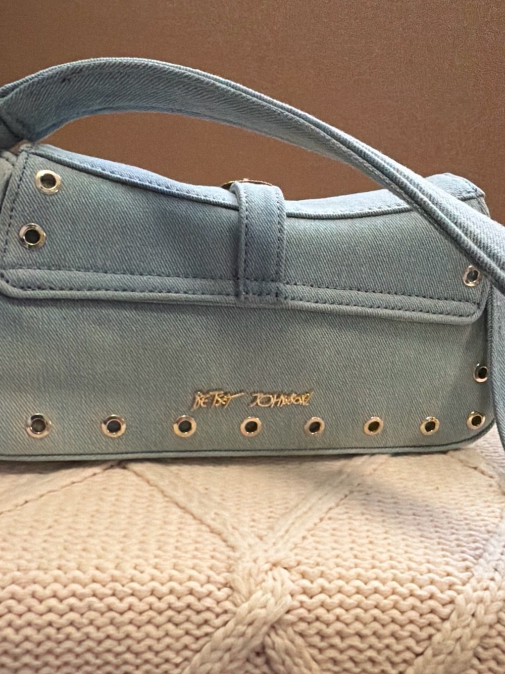 Betsey Johnson Light Blue Denim Hat with Gold Hardware